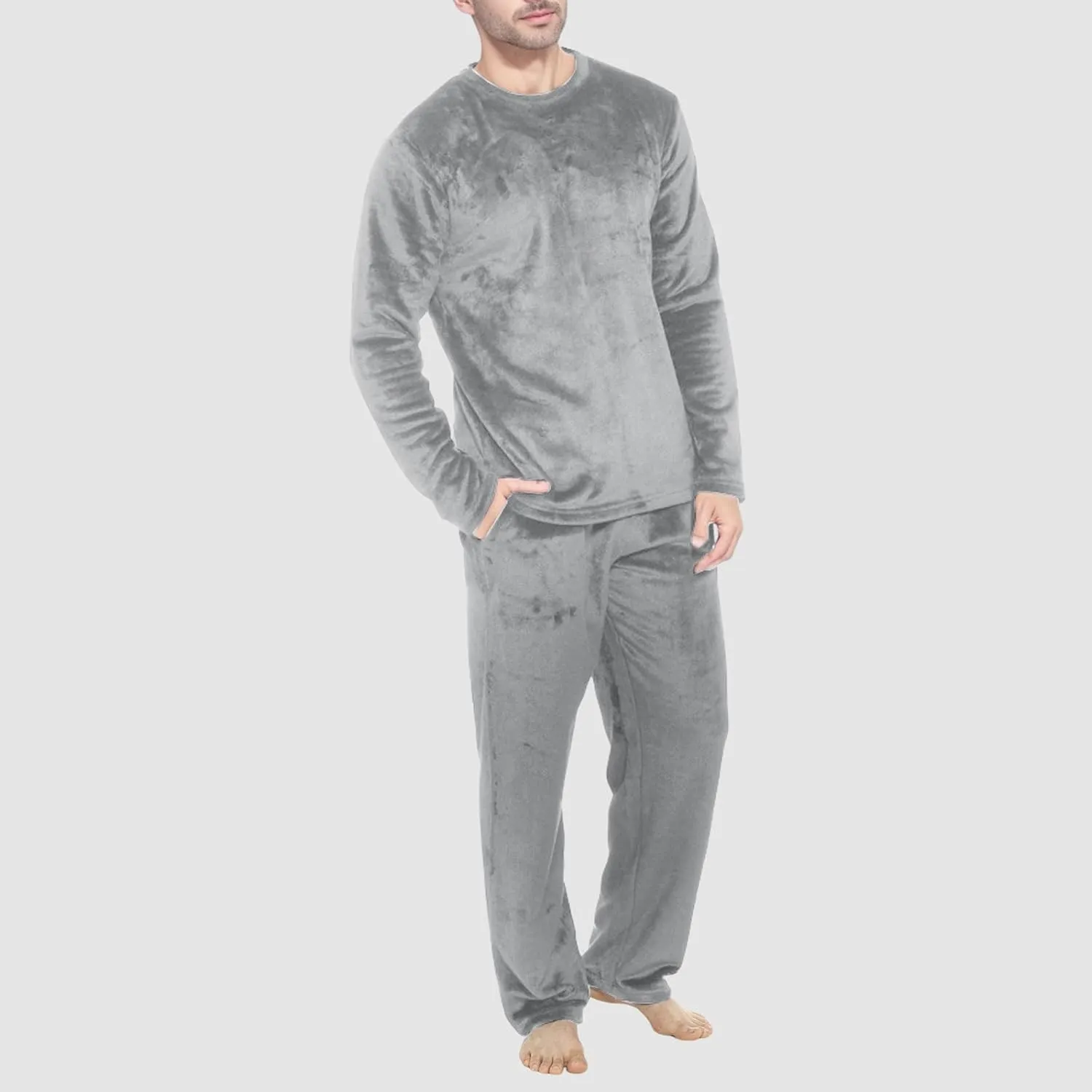 Mens Flannel Pajamas Sets 2Pc Long Sleeve Sleepwear Fleece Pajama Pants Mens Pajamas Set Winter Pajamas