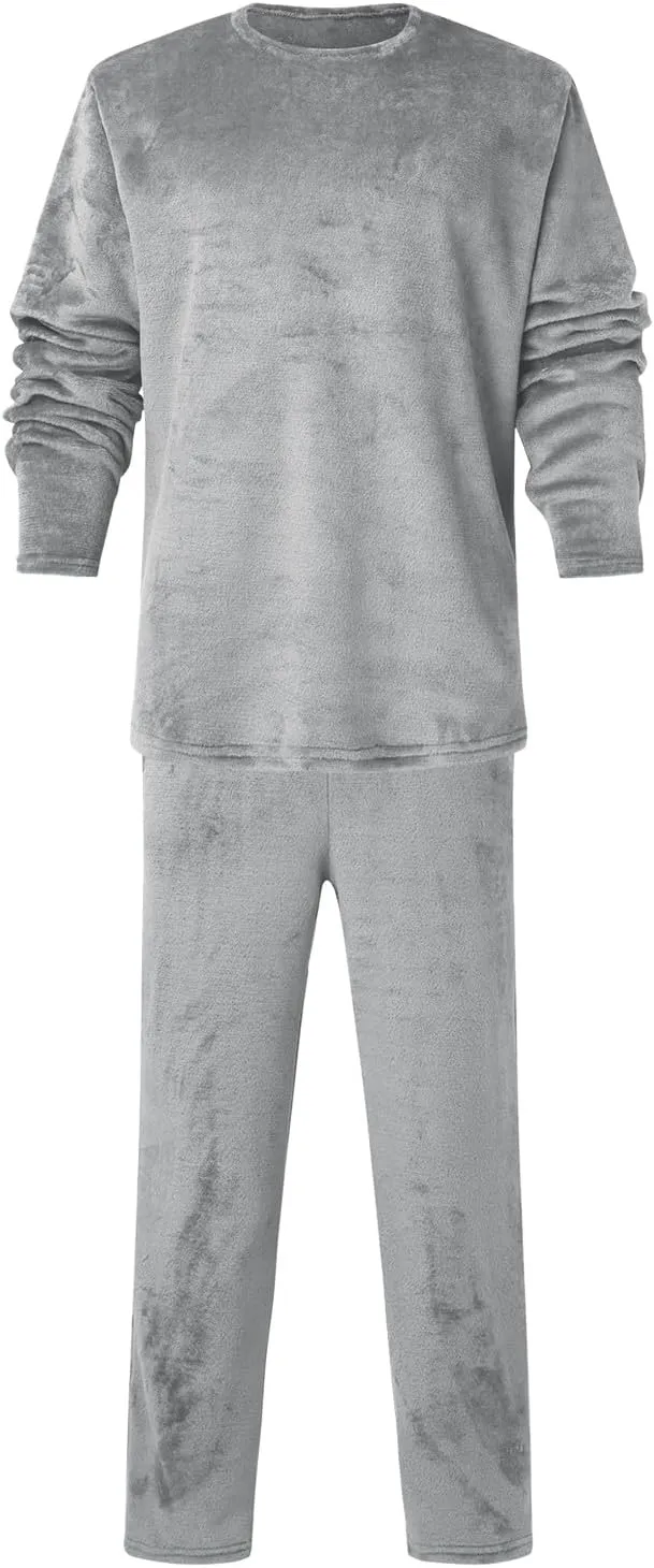 Mens Flannel Pajamas Sets 2Pc Long Sleeve Sleepwear Fleece Pajama Pants Mens Pajamas Set Winter Pajamas
