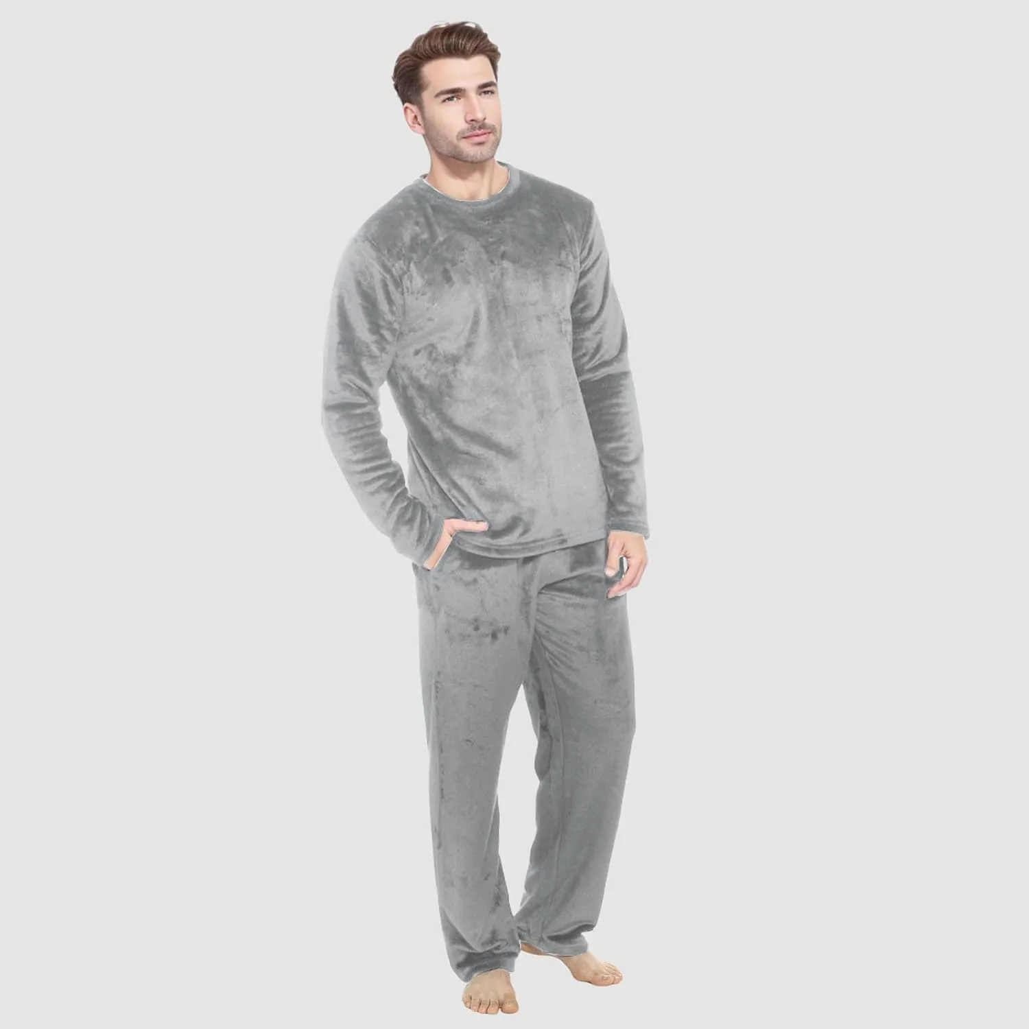 Mens Flannel Pajamas Sets 2Pc Long Sleeve Sleepwear Fleece Pajama Pants Mens Pajamas Set Winter Pajamas