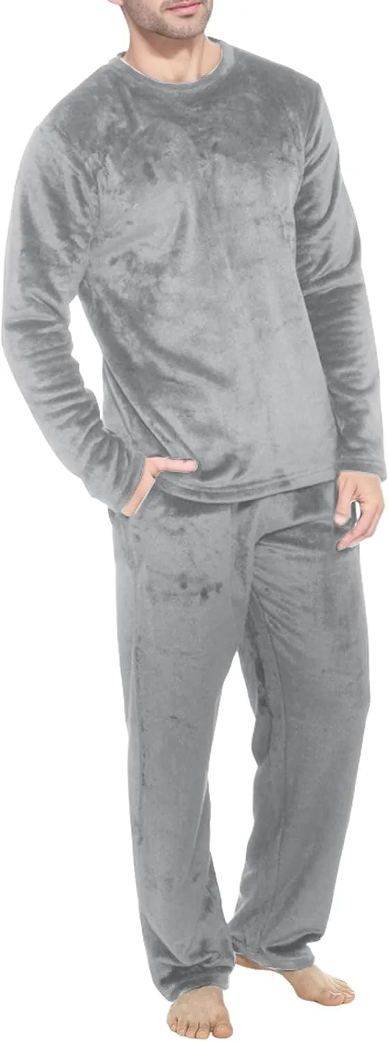 Mens Flannel Pajamas Sets 2Pc Long Sleeve Sleepwear Fleece Pajama Pants Mens Pajamas Set Winter Pajamas