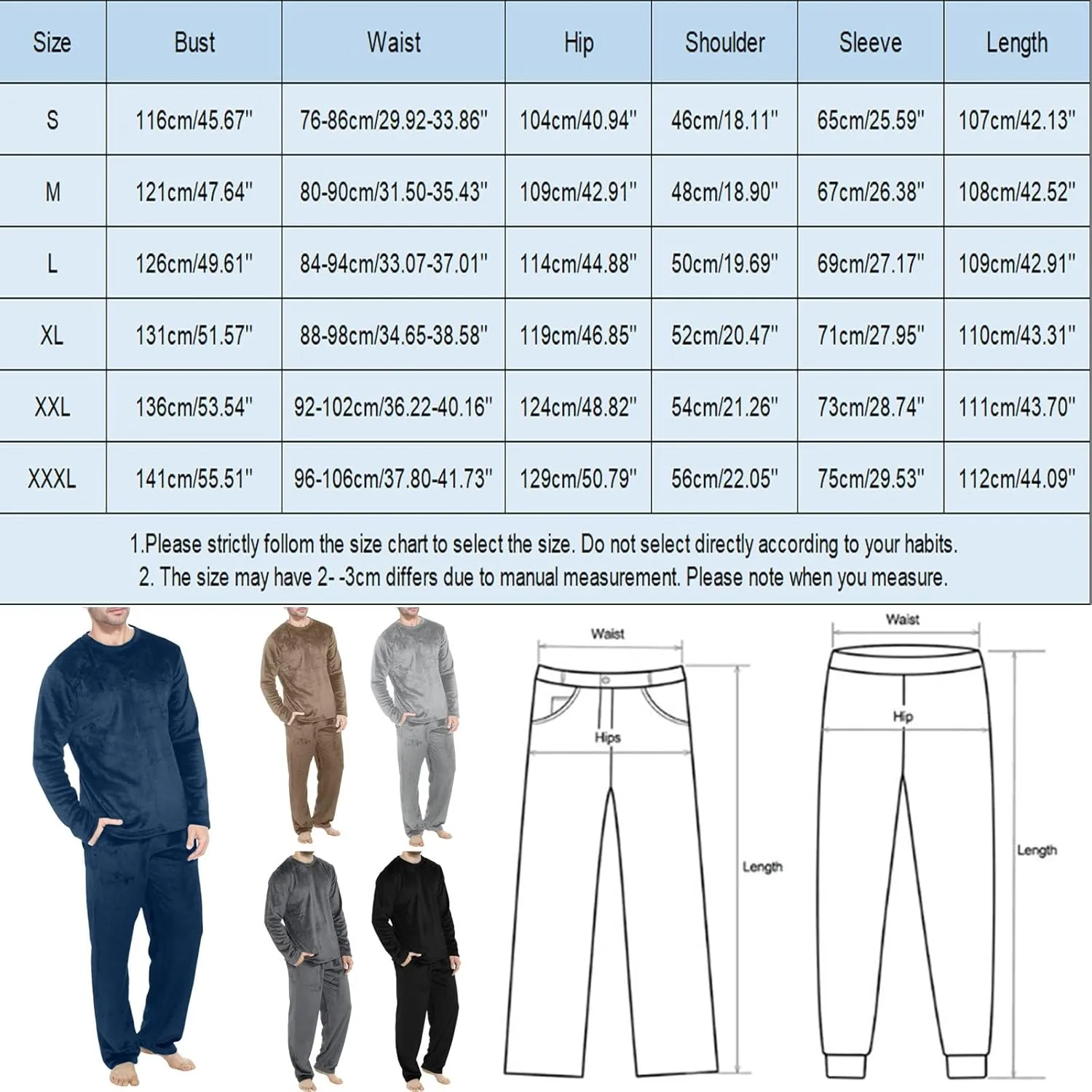 Mens Flannel Pajamas Sets 2Pc Long Sleeve Sleepwear Fleece Pajama Pants Mens Pajamas Set Winter Pajamas