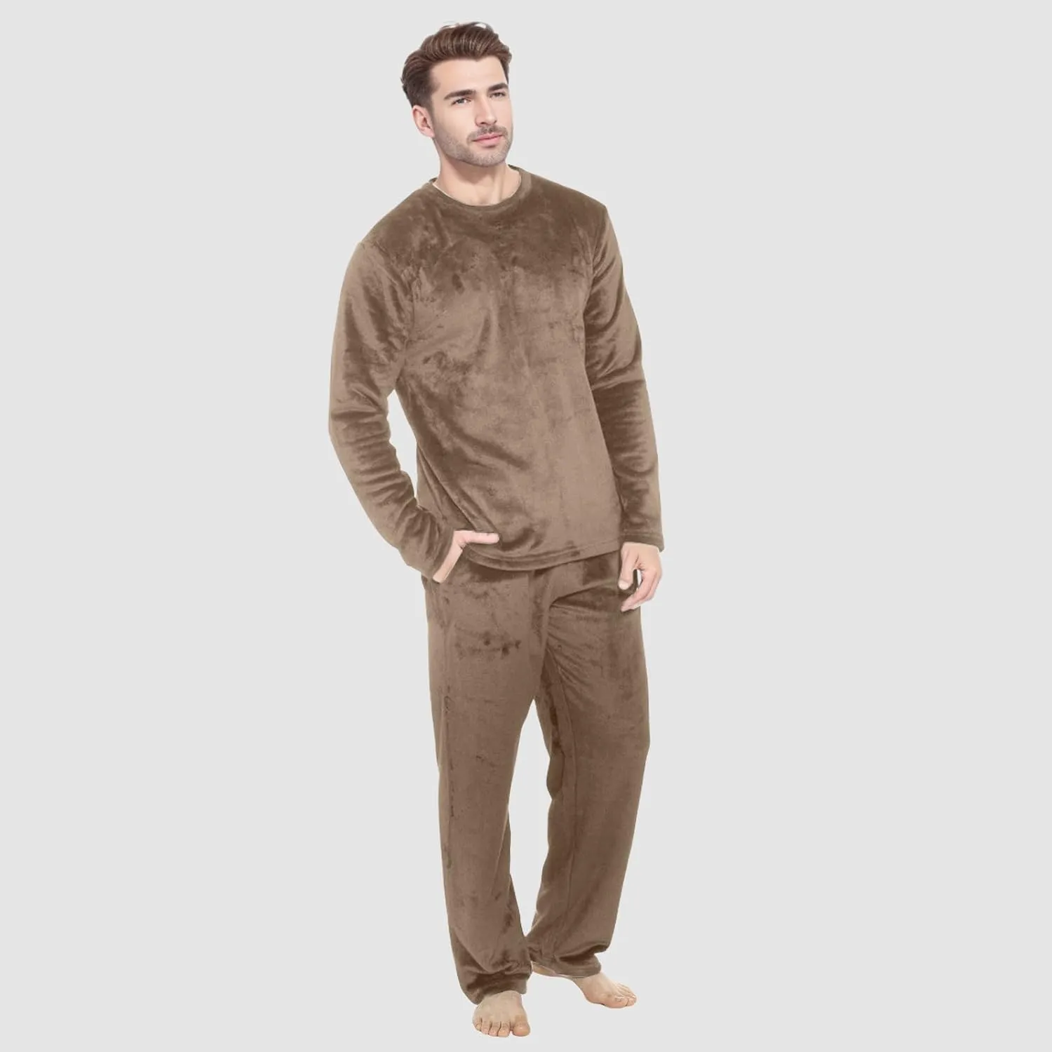 Mens Flannel Pajamas Sets 2Pc Long Sleeve Sleepwear Fleece Pajama Pants Mens Pajamas Set Winter Pajamas