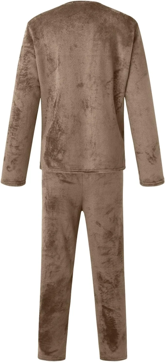 Mens Flannel Pajamas Sets 2Pc Long Sleeve Sleepwear Fleece Pajama Pants Mens Pajamas Set Winter Pajamas