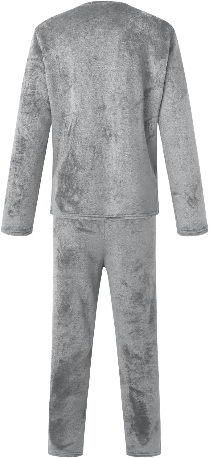 Mens Flannel Pajamas Sets 2Pc Long Sleeve Sleepwear Fleece Pajama Pants Mens Pajamas Set Winter Pajamas
