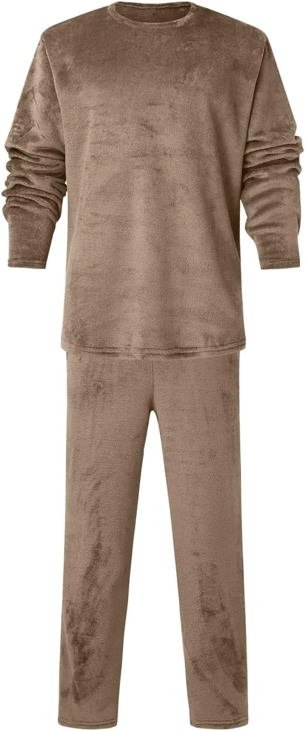 Mens Flannel Pajamas Sets 2Pc Long Sleeve Sleepwear Fleece Pajama Pants Mens Pajamas Set Winter Pajamas
