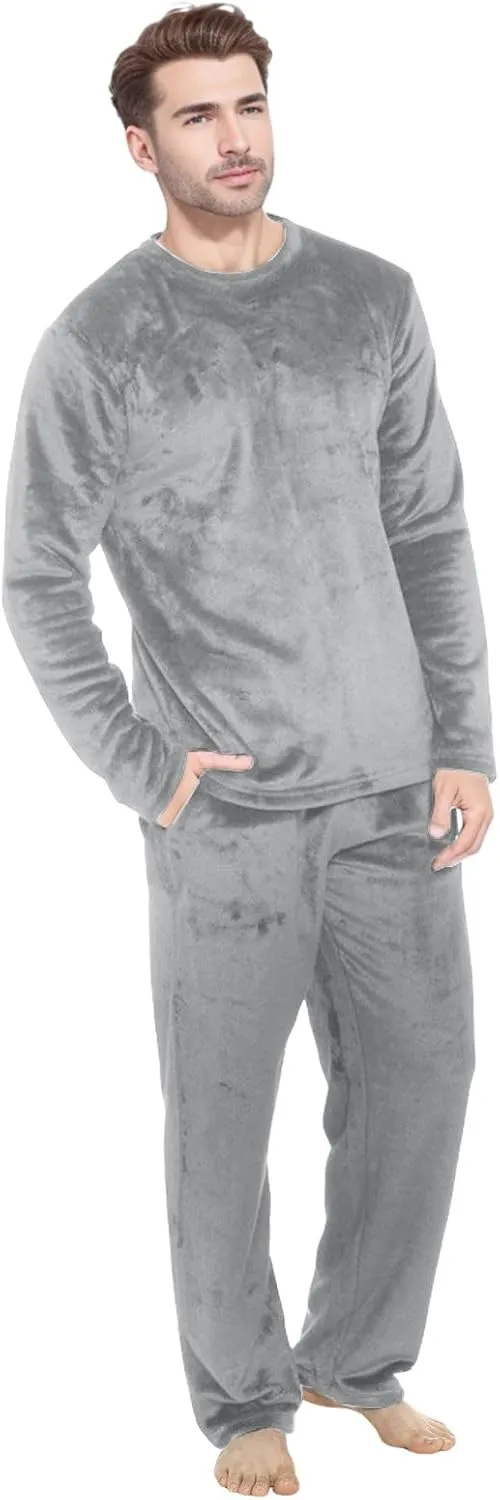 Mens Flannel Pajamas Sets 2Pc Long Sleeve Sleepwear Fleece Pajama Pants Mens Pajamas Set Winter Pajamas