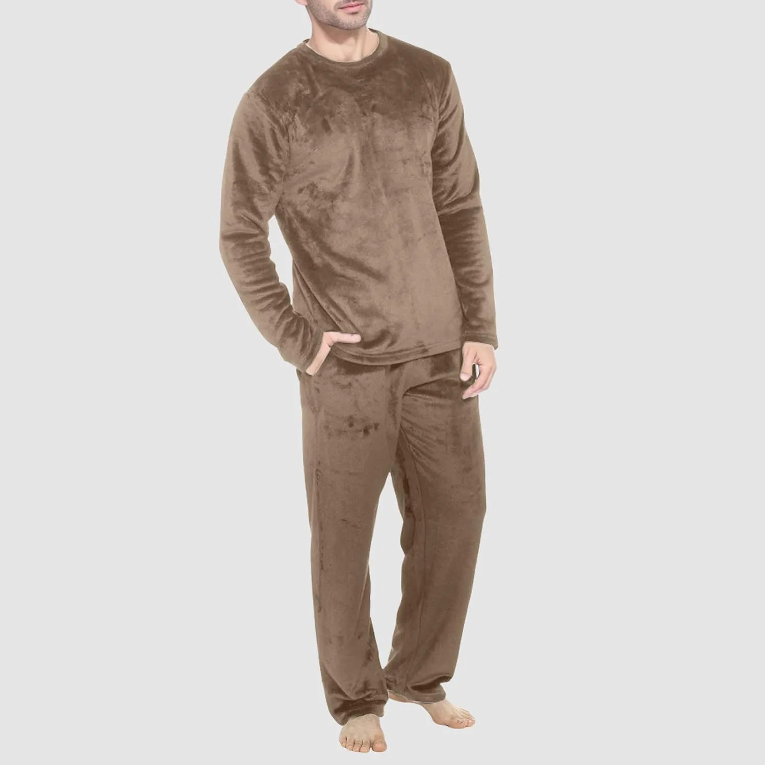 Mens Flannel Pajamas Sets 2Pc Long Sleeve Sleepwear Fleece Pajama Pants Mens Pajamas Set Winter Pajamas