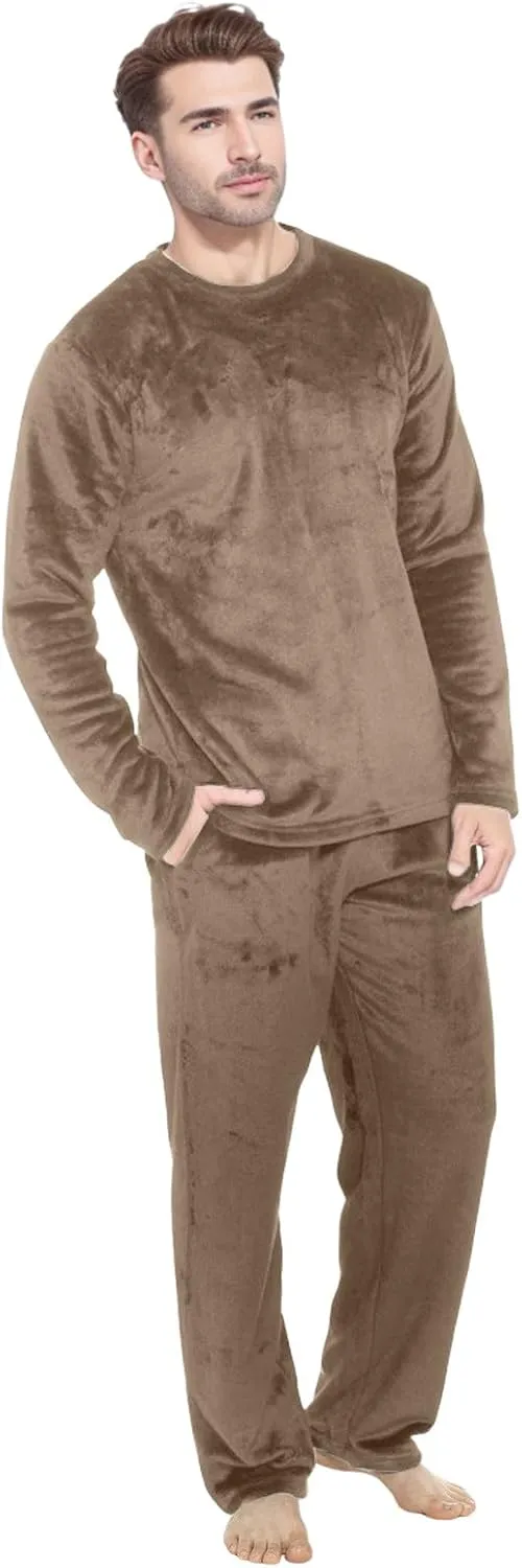 Mens Flannel Pajamas Sets 2Pc Long Sleeve Sleepwear Fleece Pajama Pants Mens Pajamas Set Winter Pajamas
