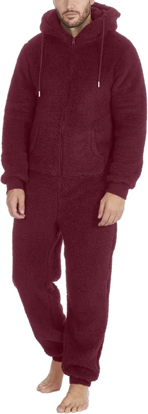 Mens Fleece Hooded Pajamas Set, Pullover Hoodies Tops & Long Pants, Loose Plush Warm Loungewear Sleepwear Pajamas Sets