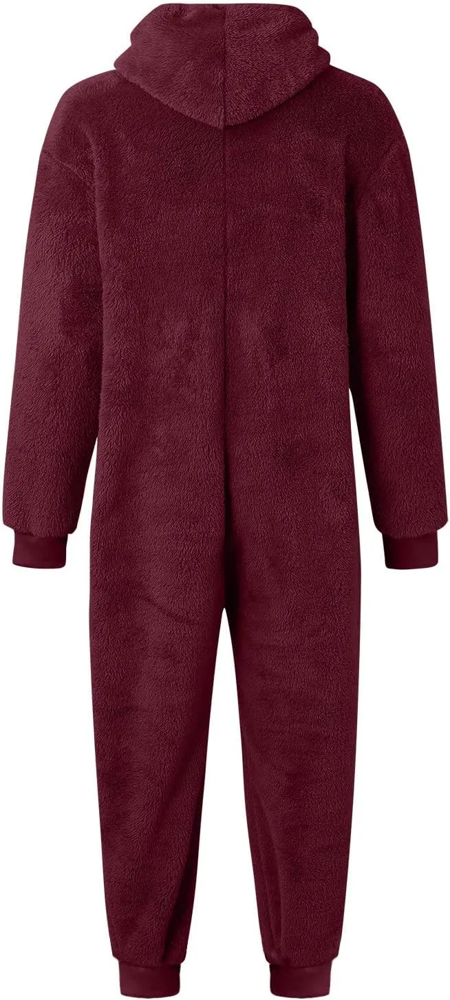 Mens Fleece Hooded Pajamas Set, Pullover Hoodies Tops & Long Pants, Loose Plush Warm Loungewear Sleepwear Pajamas Sets