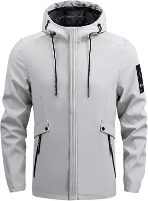Men's Lightweight Windbreaker Rain Jacket Raincoat with Detachable Hood for Hiking Running Fishing Activewear