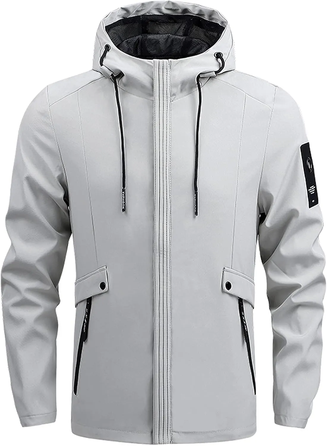 Men's Lightweight Windbreaker Rain Jacket Raincoat with Detachable Hood for Hiking Running Fishing Activewear