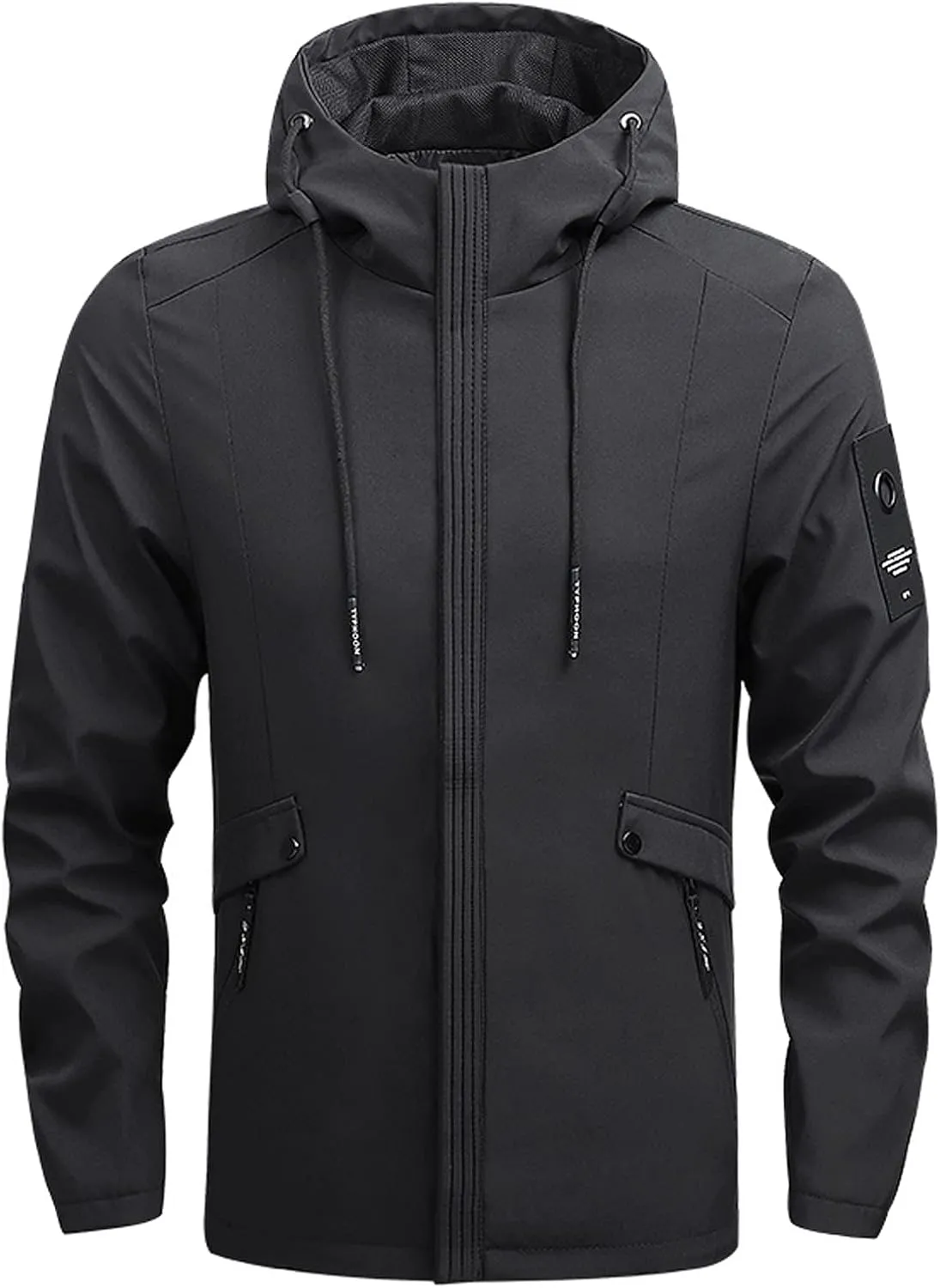 Men's Lightweight Windbreaker Rain Jacket Raincoat with Detachable Hood for Hiking Running Fishing Activewear