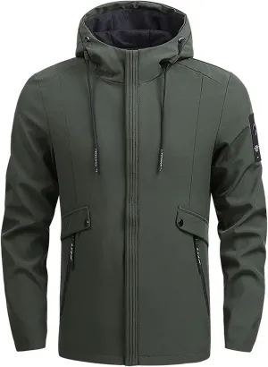 Men's Lightweight Windbreaker Rain Jacket Raincoat with Detachable Hood for Hiking Running Fishing Activewear