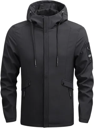 Men's Lightweight Windbreaker Rain Jacket Raincoat with Detachable Hood for Hiking Running Fishing Activewear