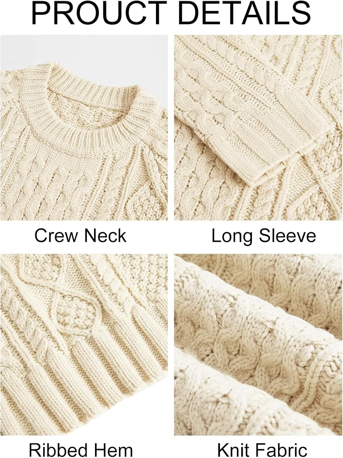 Men's Long Sleeve Cable Knit Pullover Sweater Fisherman Twist Patterned Crewneck Sweater
