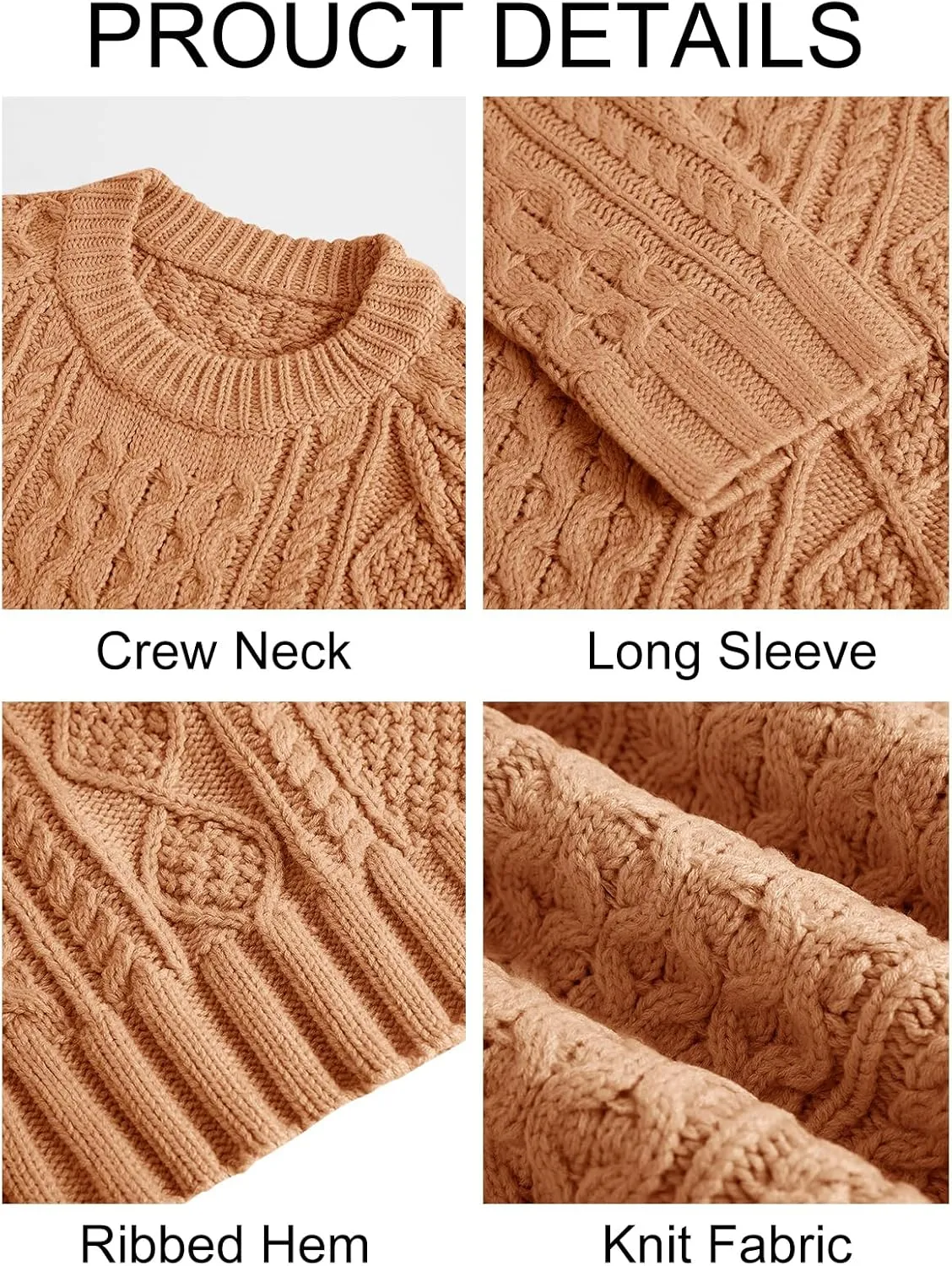 Men's Long Sleeve Cable Knit Pullover Sweater Fisherman Twist Patterned Crewneck Sweater