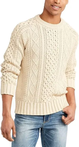 Men's Long Sleeve Cable Knit Pullover Sweater Fisherman Twist Patterned Crewneck Sweater