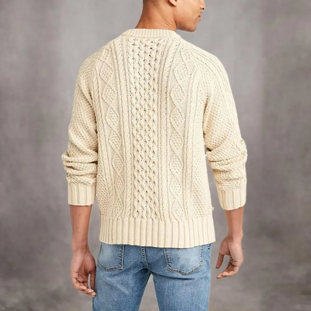 Men's Long Sleeve Cable Knit Pullover Sweater Fisherman Twist Patterned Crewneck Sweater