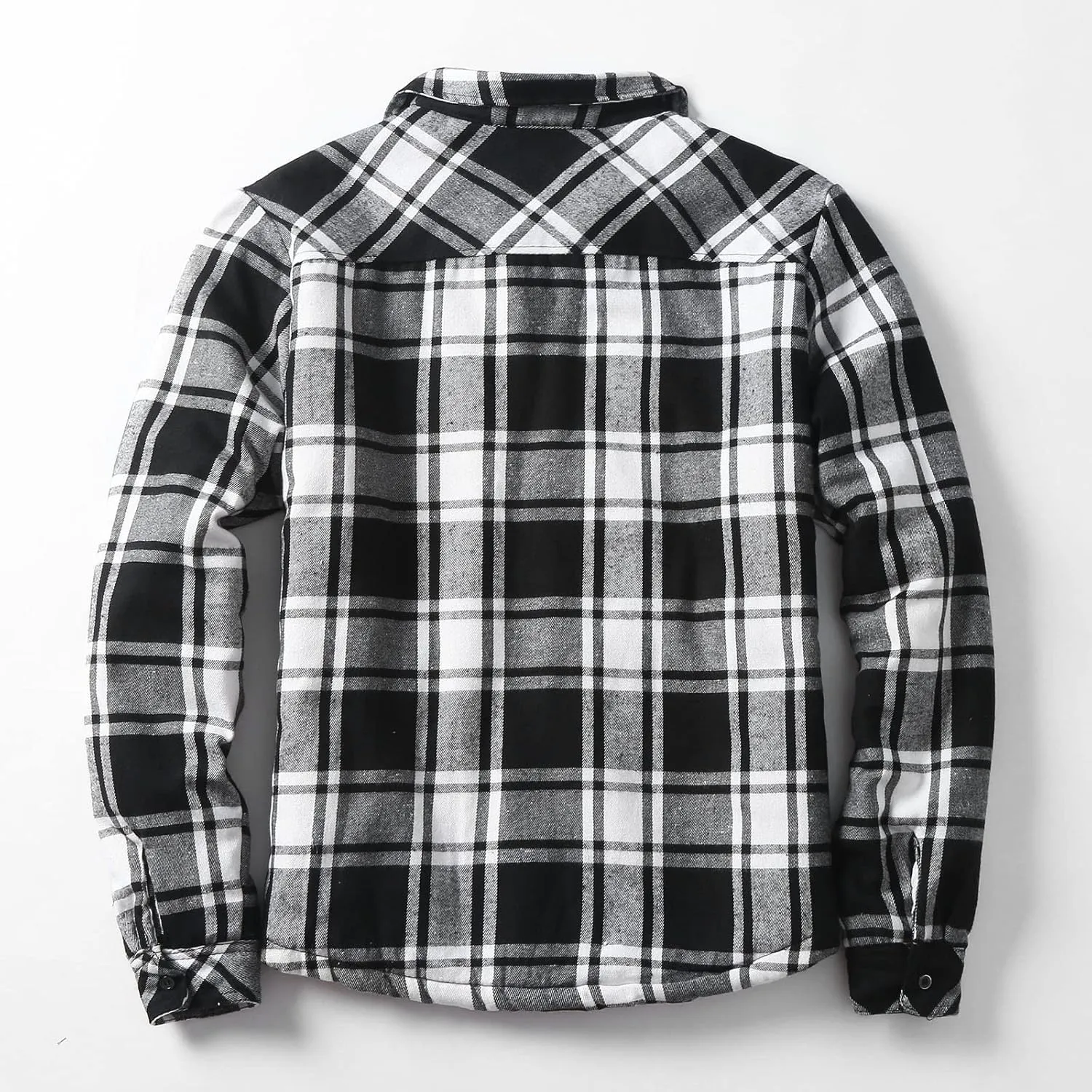Mens Long Sleeve Sherpa Lined Flannel Shirt Jackets Thermal Quilted Lined Button Down Plaid Coats with Pockets