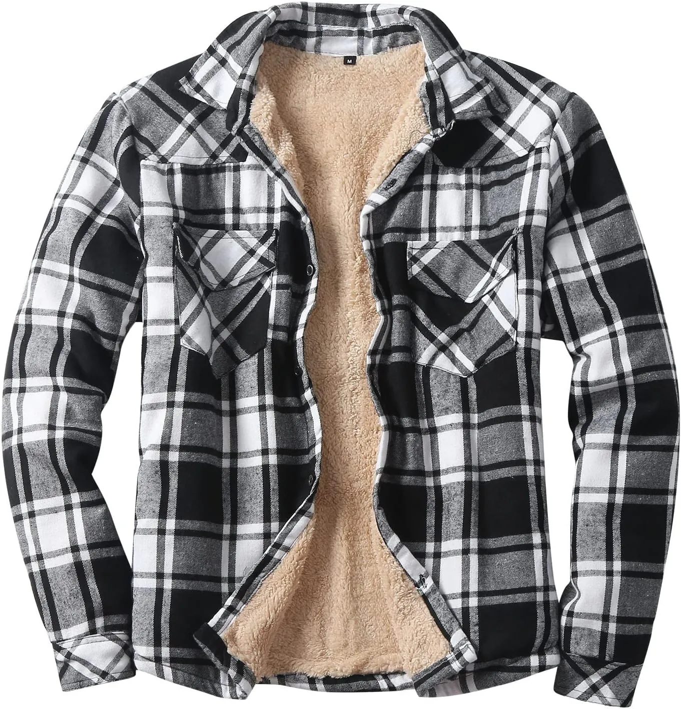 Mens Long Sleeve Sherpa Lined Flannel Shirt Jackets Thermal Quilted Lined Button Down Plaid Coats with Pockets