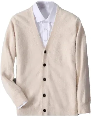 Men's Mink Cashmere Cardigan Sweater Casual Knitted Cardigan Long Sleeved Button Down Cardigan