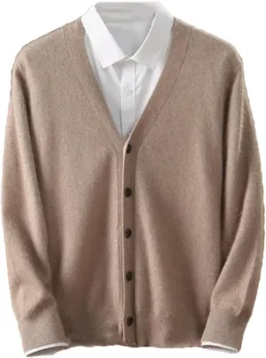 Men's Mink Cashmere Cardigan Sweater Casual Knitted Cardigan Long Sleeved Button Down Cardigan