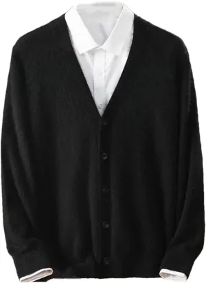 Men's Mink Cashmere Cardigan Sweater Casual Knitted Cardigan Long Sleeved Button Down Cardigan