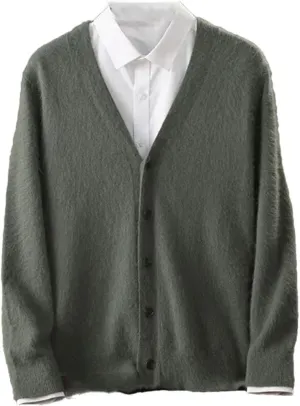 Men's Mink Cashmere Cardigan Sweater Casual Knitted Cardigan Long Sleeved Button Down Cardigan
