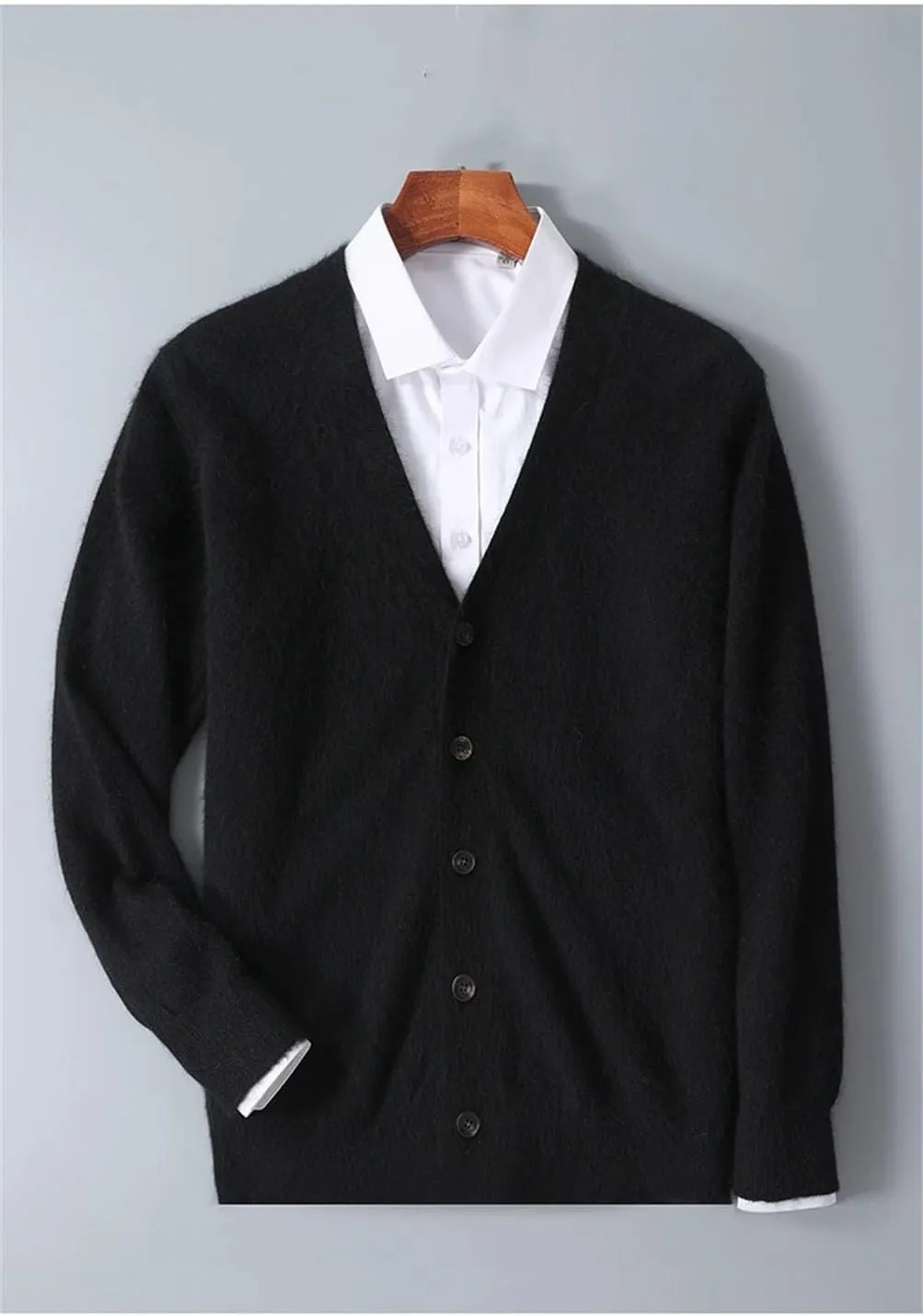 Men's Mink Cashmere Cardigan Sweater Casual Knitted Cardigan Long Sleeved Button Down Cardigan