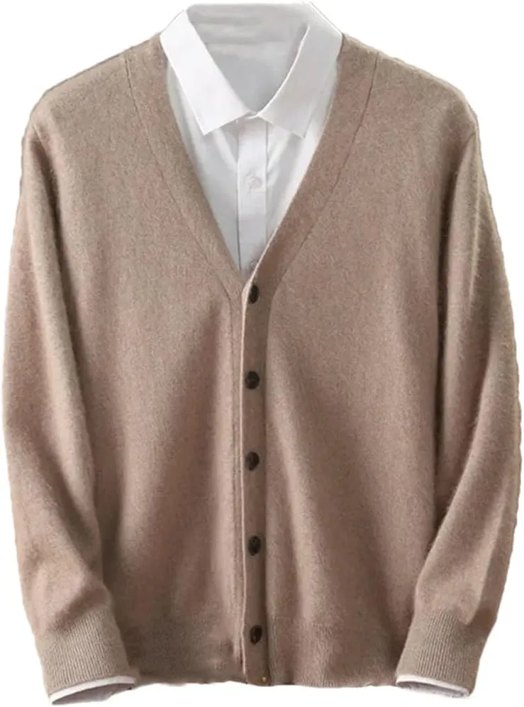 Men's Mink Cashmere Cardigan Sweater Casual Knitted Cardigan Long Sleeved Button Down Cardigan