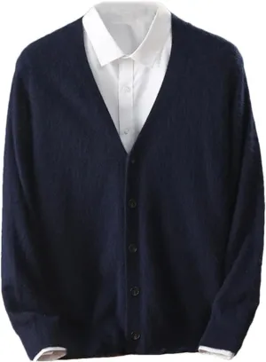 Men's Mink Cashmere Cardigan Sweater Casual Knitted Cardigan Long Sleeved Button Down Cardigan