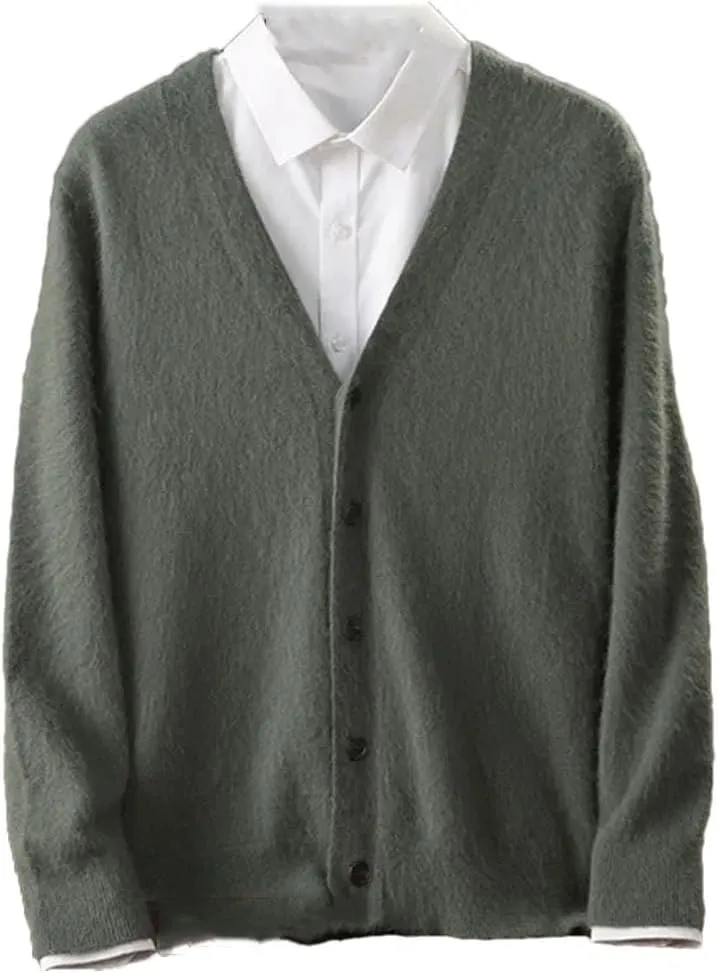 Men's Mink Cashmere Cardigan Sweater Casual Knitted Cardigan Long Sleeved Button Down Cardigan