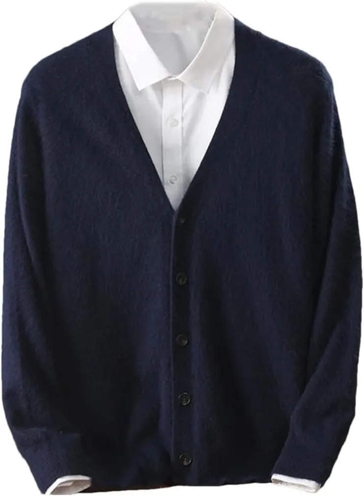 Men's Mink Cashmere Cardigan Sweater Casual Knitted Cardigan Long Sleeved Button Down Cardigan
