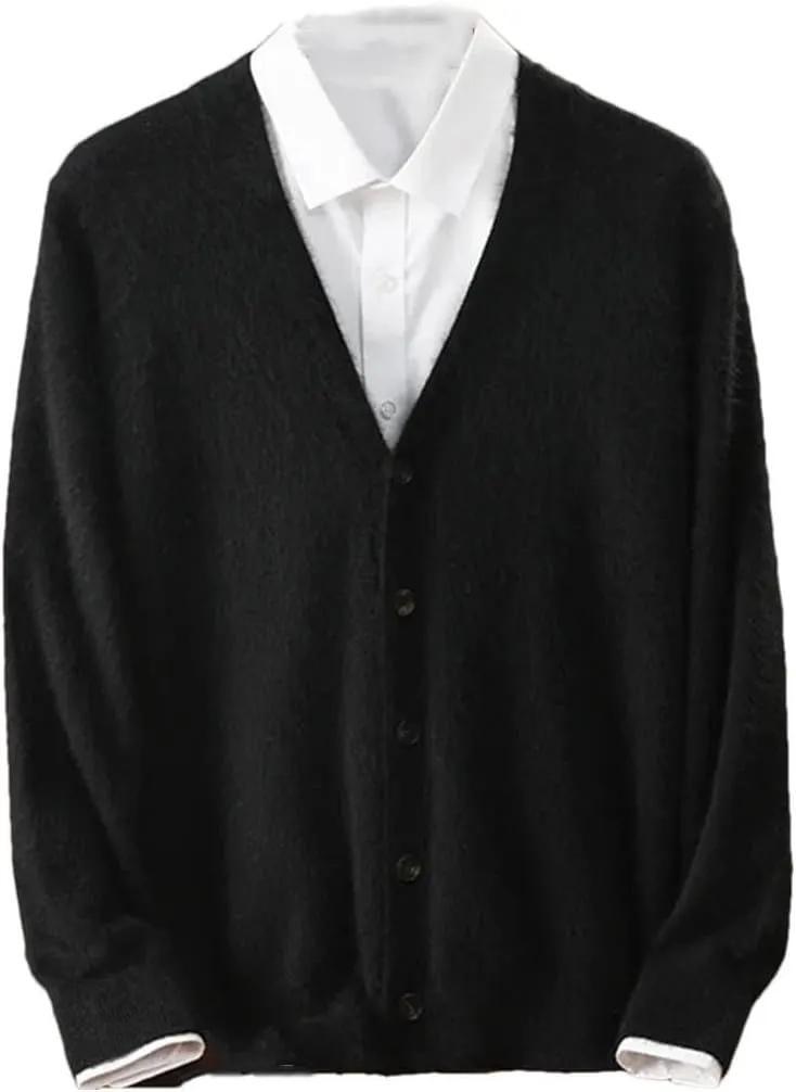 Men's Mink Cashmere Cardigan Sweater Casual Knitted Cardigan Long Sleeved Button Down Cardigan