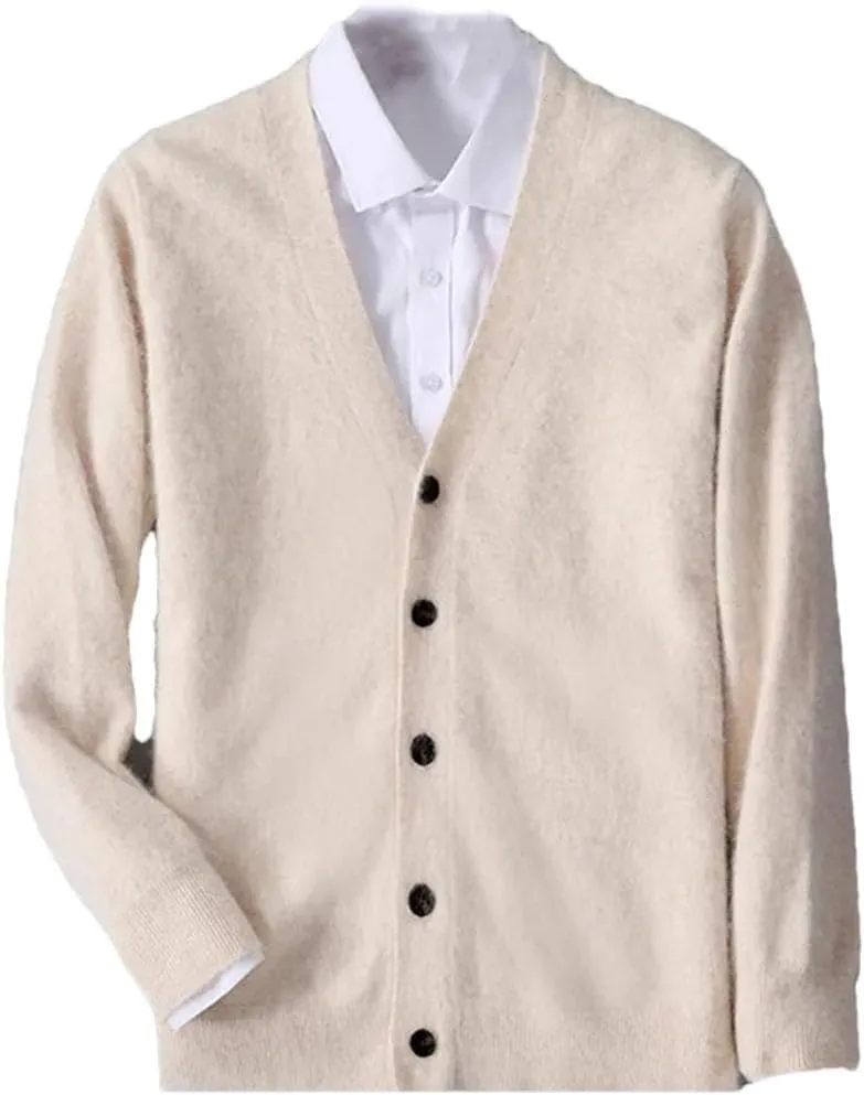 Men's Mink Cashmere Cardigan Sweater Casual Knitted Cardigan Long Sleeved Button Down Cardigan