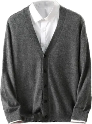 Men's Mink Cashmere Cardigan Sweater Casual Knitted Cardigan Long Sleeved Button Down Cardigan