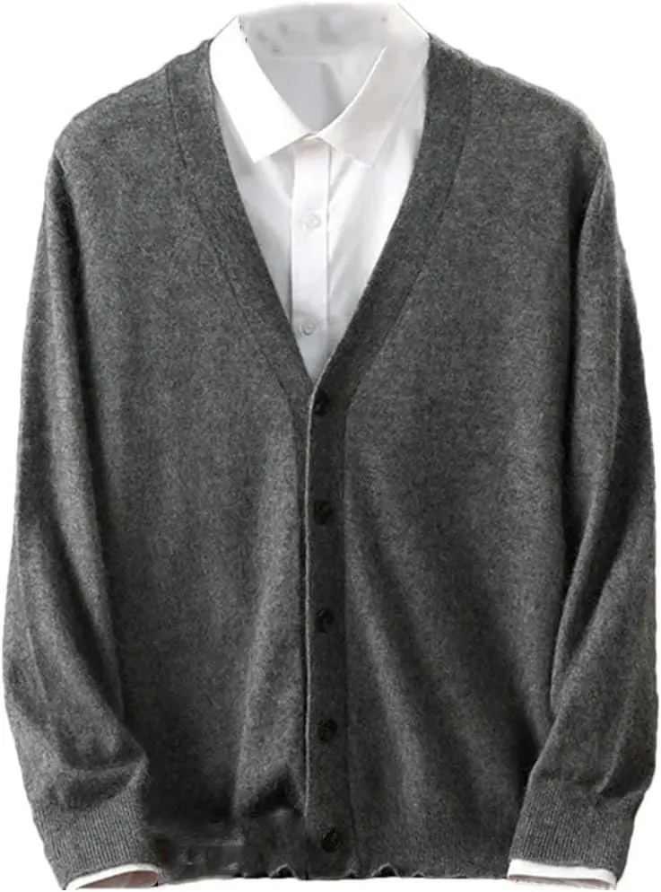 Men's Mink Cashmere Cardigan Sweater Casual Knitted Cardigan Long Sleeved Button Down Cardigan