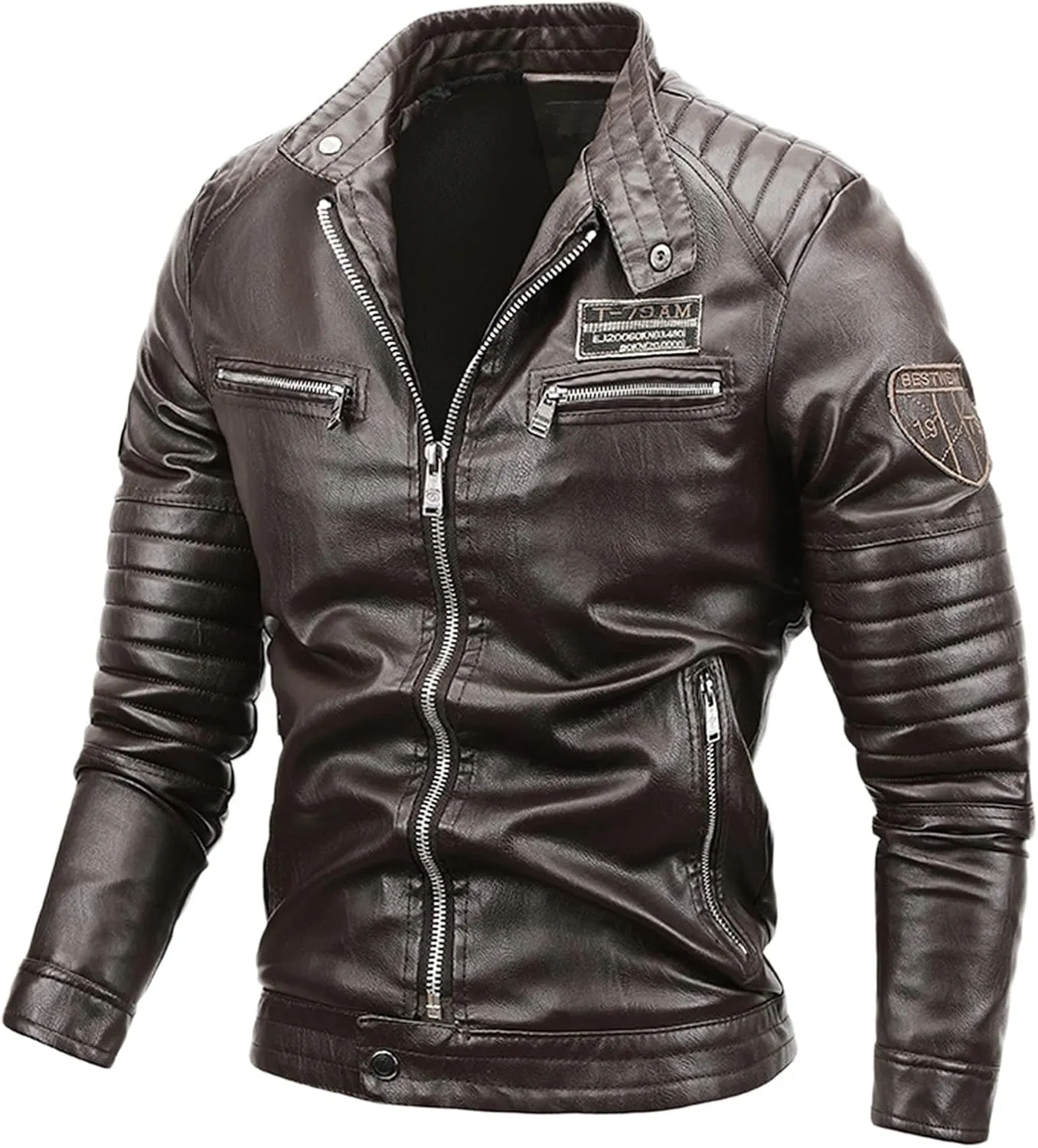Mens Moto Jackets Casual Leather Biker Jacket Lightweight Faux Leather Outwear Motorcycle Style Biker Leather Jacket