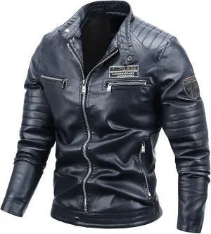 Mens Moto Jackets Casual Leather Biker Jacket Lightweight Faux Leather Outwear Motorcycle Style Biker Leather Jacket