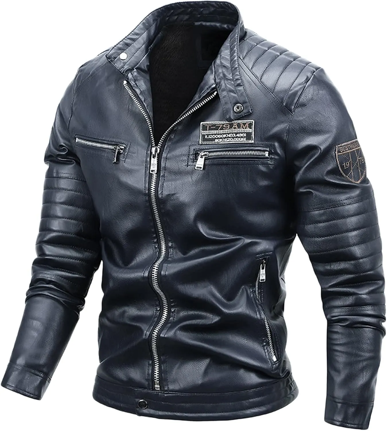 Mens Moto Jackets Casual Leather Biker Jacket Lightweight Faux Leather Outwear Motorcycle Style Biker Leather Jacket