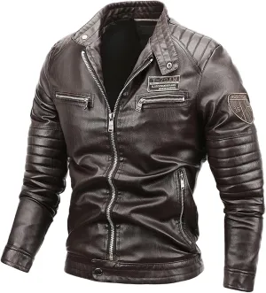 Mens Moto Jackets Casual Leather Biker Jacket Lightweight Faux Leather Outwear Motorcycle Style Biker Leather Jacket