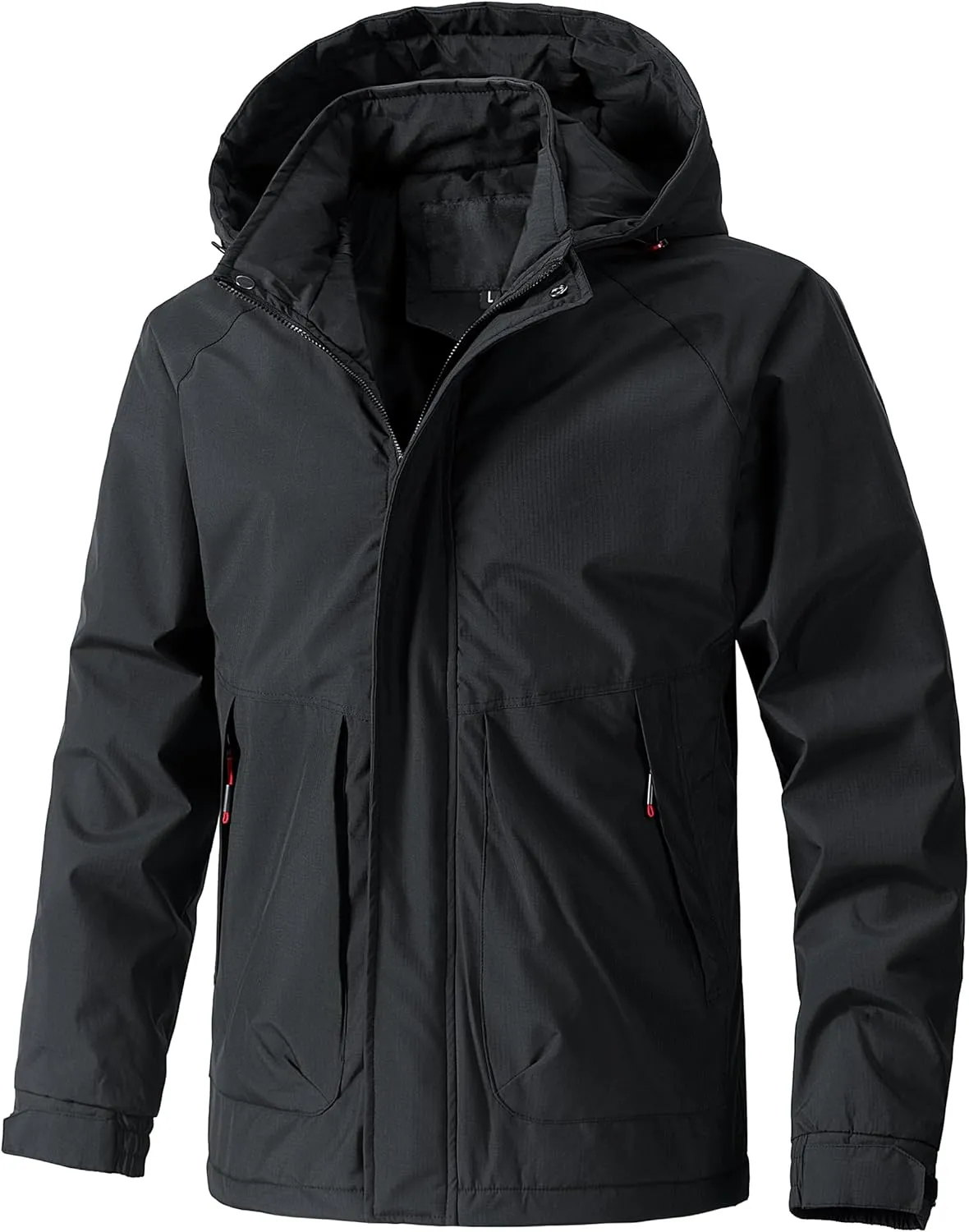 Men's Mountaineering Warm Winter Jacket Hooded Warm Removable Jacket Multi-Pocket Rain Jacket