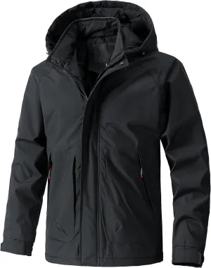 Men's Mountaineering Warm Winter Jacket Hooded Warm Removable Jacket Multi-Pocket Rain Jacket