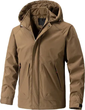 Men's Mountaineering Warm Winter Jacket Hooded Warm Removable Jacket Multi-Pocket Rain Jacket