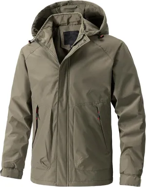 Men's Mountaineering Warm Winter Jacket Hooded Warm Removable Jacket Multi-Pocket Rain Jacket