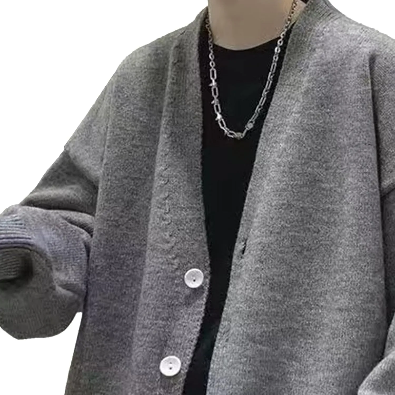 Men's Oversized Casual Button Down Cardigan V Neck Button Up Knit Jacket Vintage Solid Knitwear Cardigan
