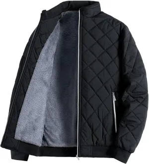 Men's Padded Bomber Jacket Winter Sherpa Lined Warm Padded Coat Casual Windproof Warm Quilted Outwear