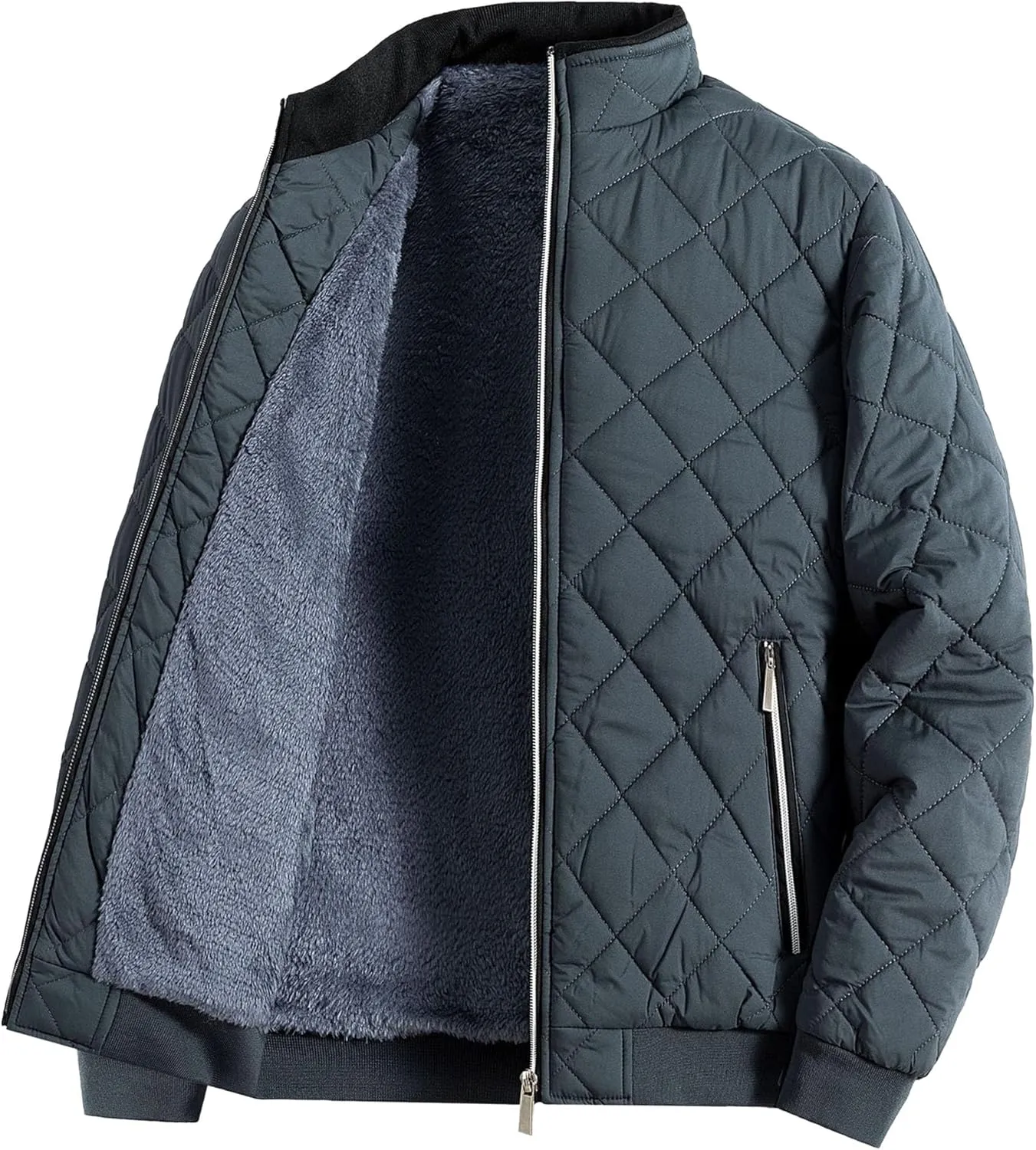 Men's Padded Bomber Jacket Winter Sherpa Lined Warm Padded Coat Casual Windproof Warm Quilted Outwear