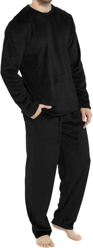 Mens Pajamas Set Velvet Fleece 2 Piece Pajamas Long Sleeve Pullover Tops Lounge Pants Sleepwear Casual Pjs Loungewear